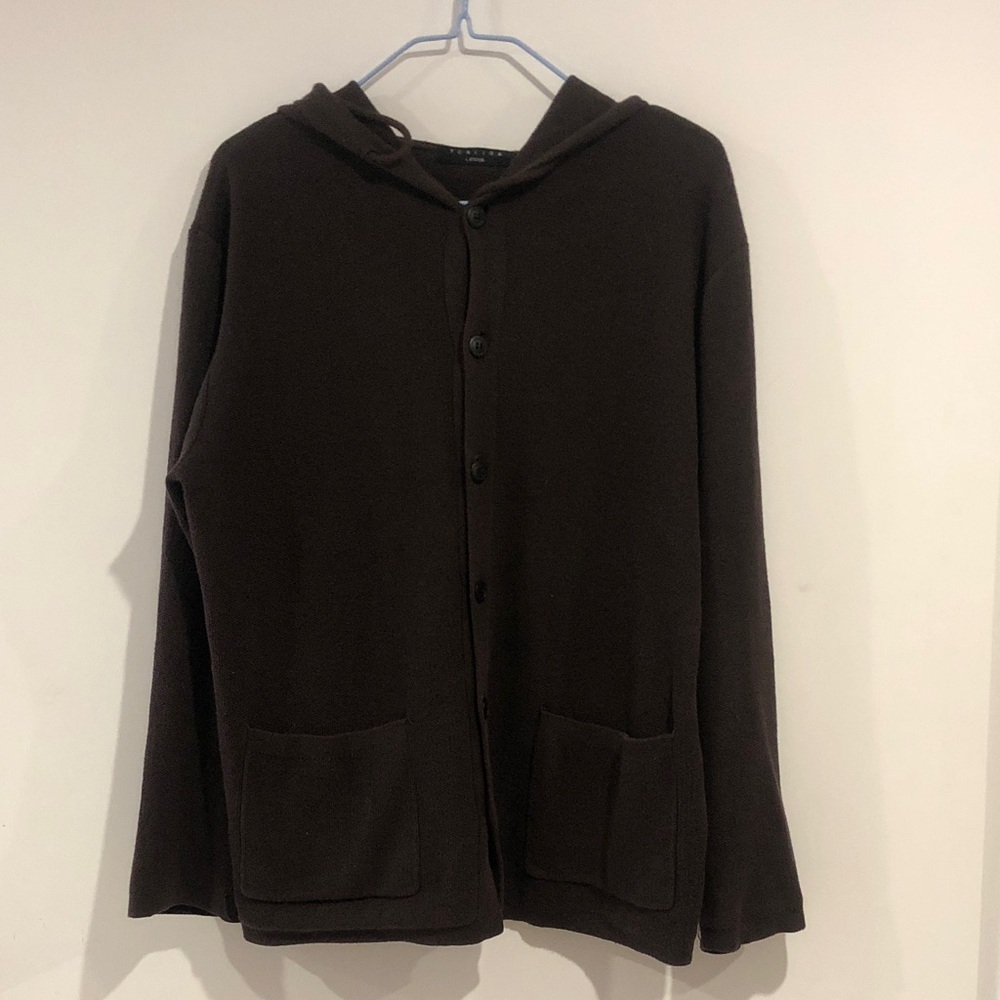 Button-Up Hooded Knit Cardigan in Dark Brown